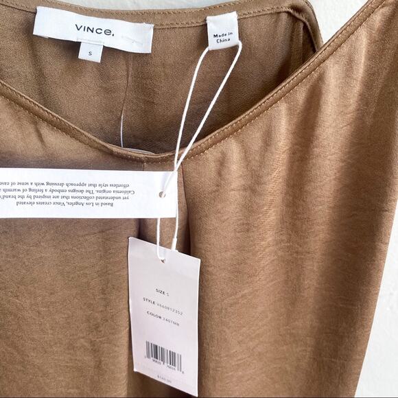 NWT Vince‎ Brown Satin Pleat Front Cami Top - Picture 6 of 8